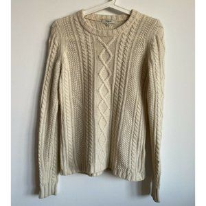 madewell Crewneck ivory 100% Wool cable knit pullower sweater size xs